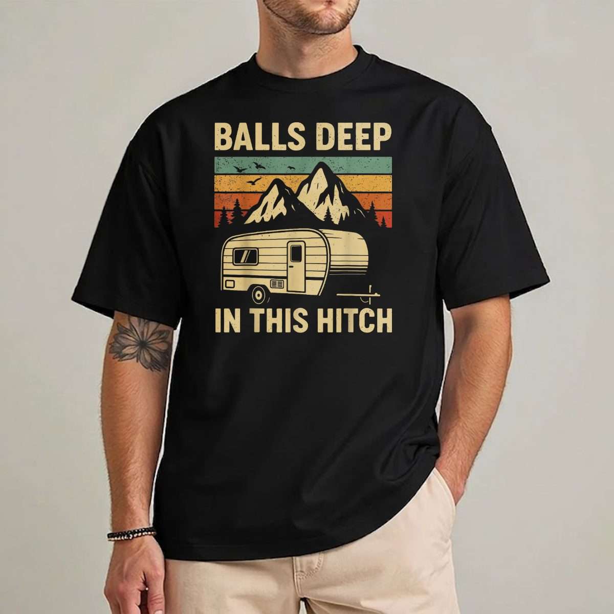 Balls Deep in This Hitch Camping RV Trailer Retro Landscape T-Shirt