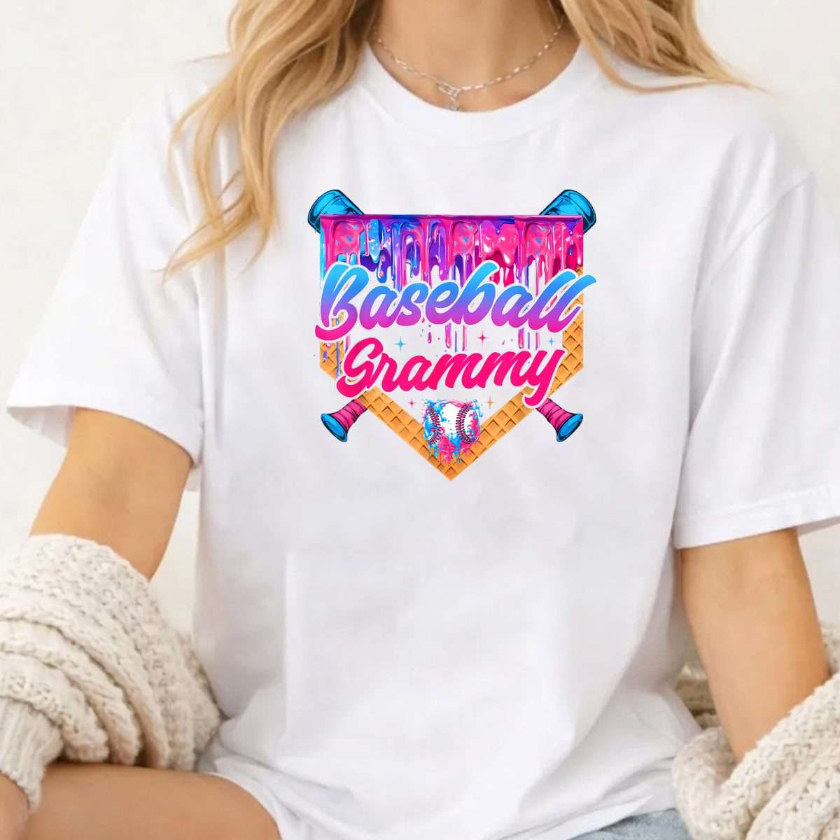 Baseball Grammy Ice Cream Drip Mother's Day Game Day Shirt