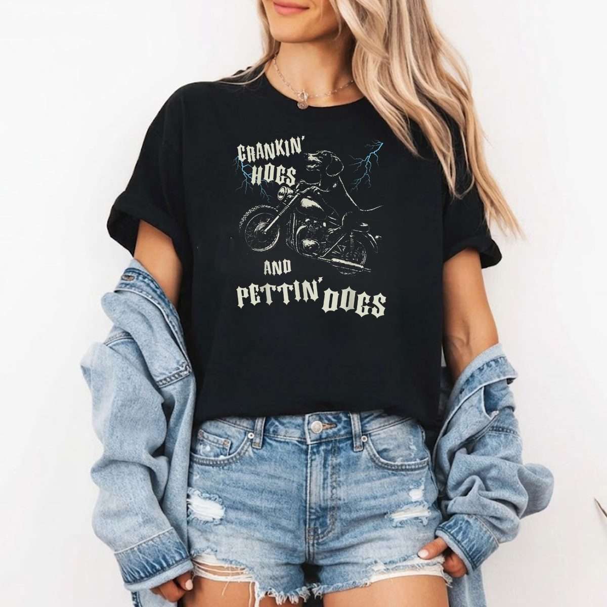 Crankin' Hogs and Pettin' Dogs Lovers Biker Motorcycle Rider T-Shirt