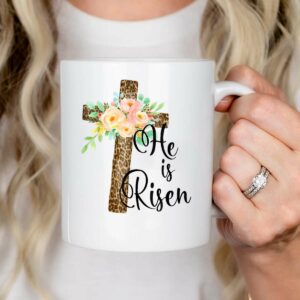 Easter Gift for Christian Teen Girls Mom He is Risen Leopard Mug