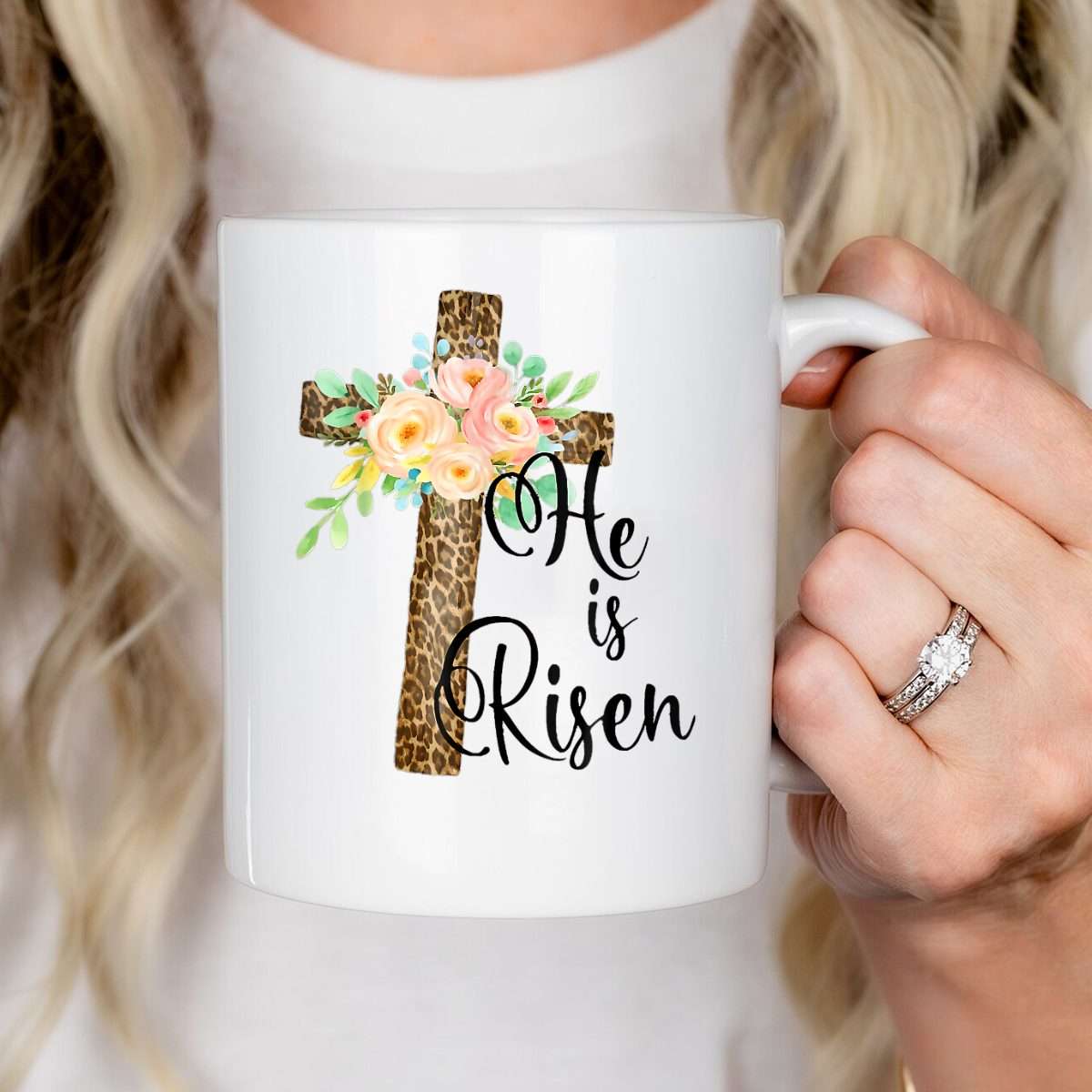 Easter Gift for Christian Teen Girls Mom He is Risen Leopard Mug