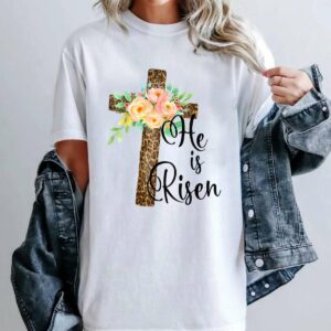 Easter Gift for Christian Teen Girls Mom He is Risen Leopard T-Shirt