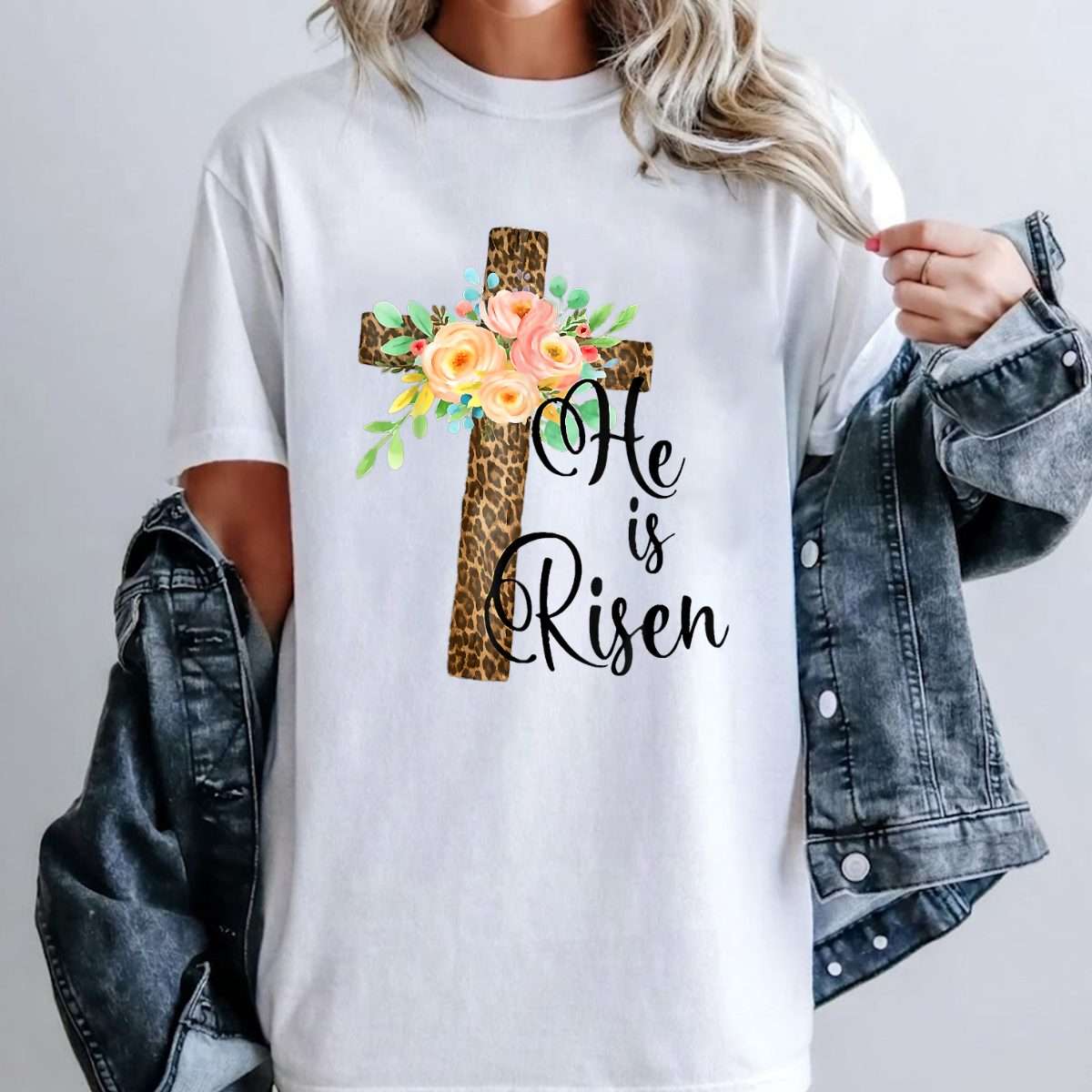 Easter Gift for Christian Teen Girls Mom He is Risen Leopard T-Shirt