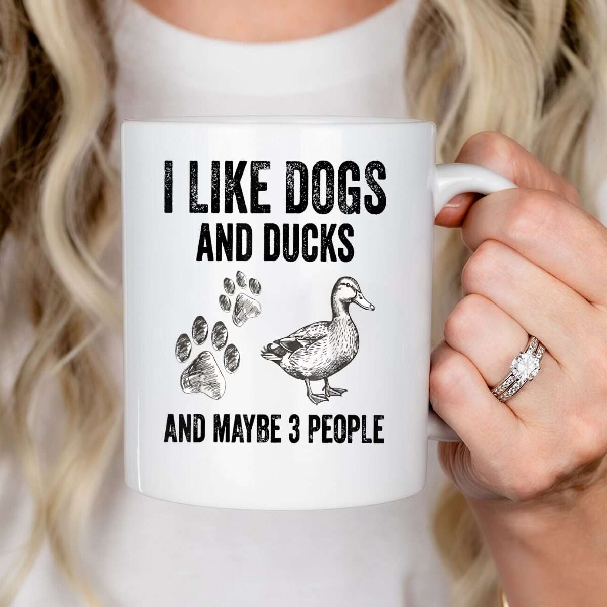 I Like Dogs and Ducks and Maybe 3 People Funny Saying Quote Mug